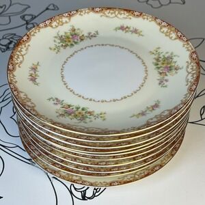 Noritake Japan Floral salad dessert Plates Set of 10 Rust Gold Scroll 7"